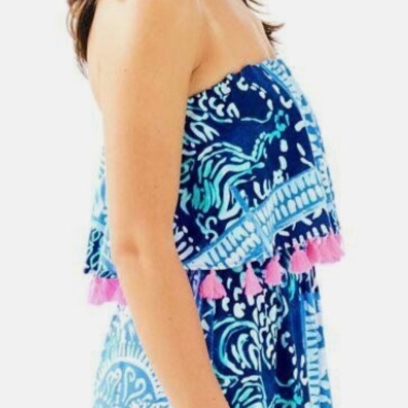 Lilly Pulitzer Meridian Deep Indigo Leied Back Flounce Tassel Midi Dress M - Picture 2 of 5